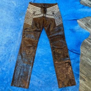 Jean Paul Gaultier embroidered leather pants vintage runway size 6